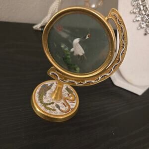 Vintage Asian Cranes Silk Embroidery Under Glass